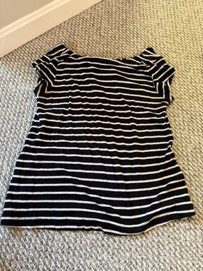 LOFT Black and White Striped Short Sleeve Top